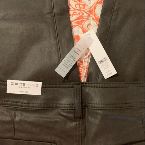 Chicos | Coated Wide Leg Cropped Denim Pant in Taupe | Sz: 12 - Picture 2 of 6